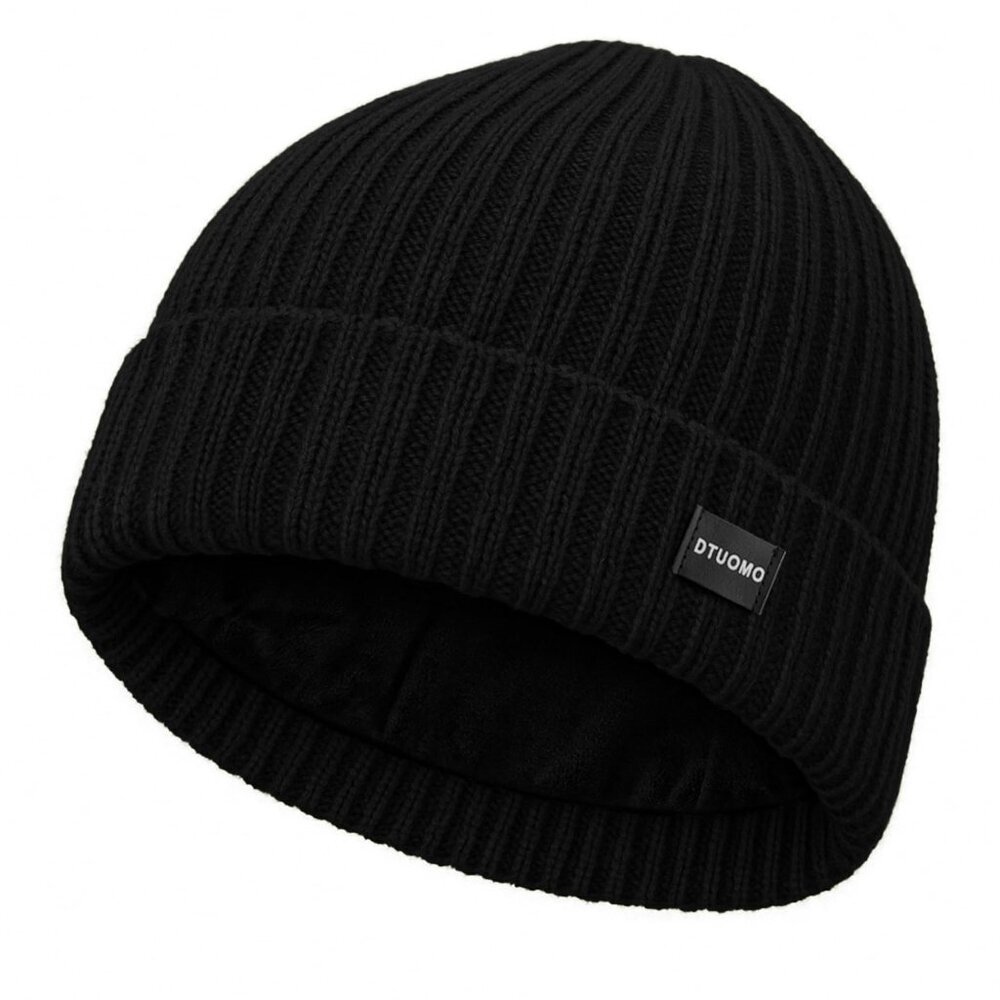Merino Wool Fleece Lined Winter Beanie Unisex Warm Knit Hat Ski Cap